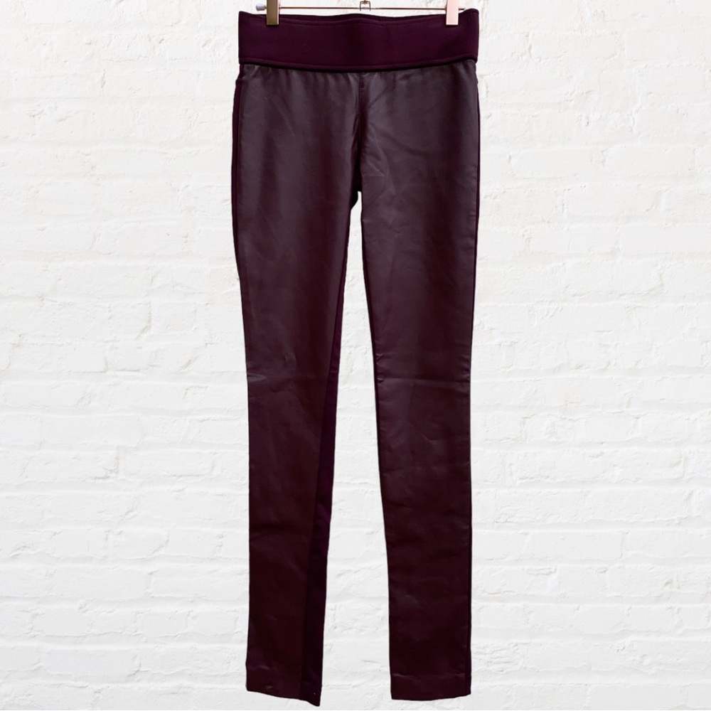 Club Monaco Burgundy Tasha Faux Leather Front Knit Back Skinny Leggings Size 00 - Picture 2 of 10